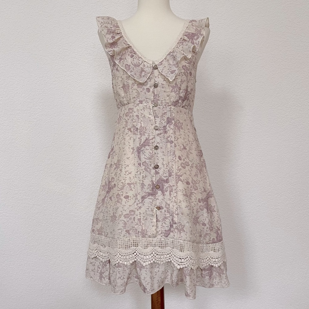 NWT Blue Bird toile button front crochet dress